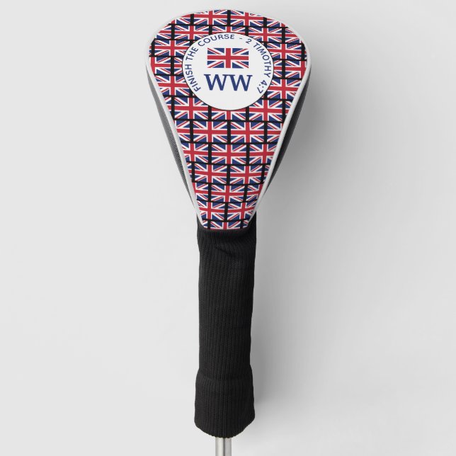 Custom UK UNION JACK Monogram DRIVER Golf Head Cover (Front)