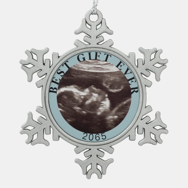 Custom Ultrasound Best Gift Ever Christmas Teal Snowflake Pewter Christmas Ornament (Front)
