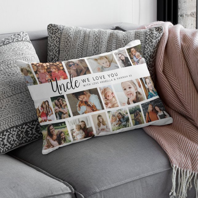 Custom Uncle 18 Photo Collage Lumbar Pillow (Creator Uploaded)