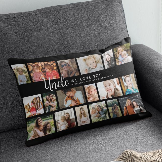 Custom Uncle 18 Photo Collage Lumbar Pillow (Creator Uploaded)