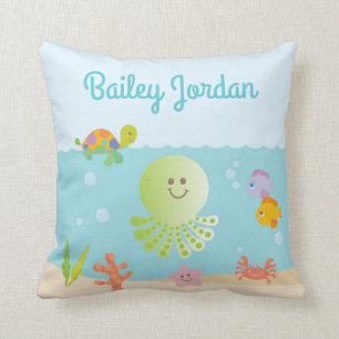 Custom Under the Sea Baby Birth Stats Throw Pillow