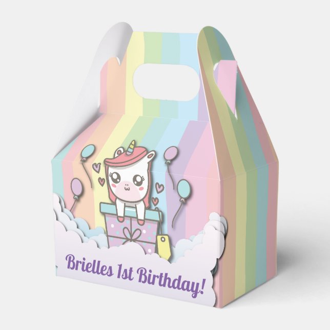 Custom Unicorn Birthday Party Favor Boxes (Front Side)