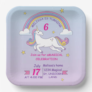 Custom Unicorn Birthday Square Plate - Girl Party