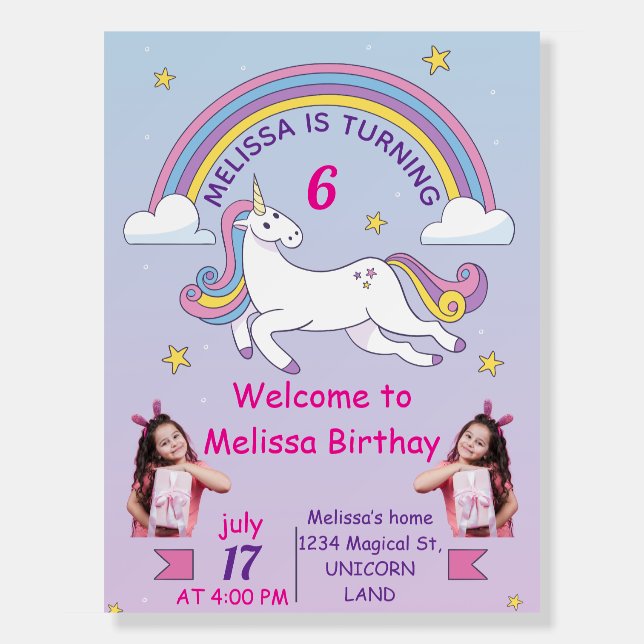 Custom Unicorn Birthday Welcome Sign –Double-Sided (Front)