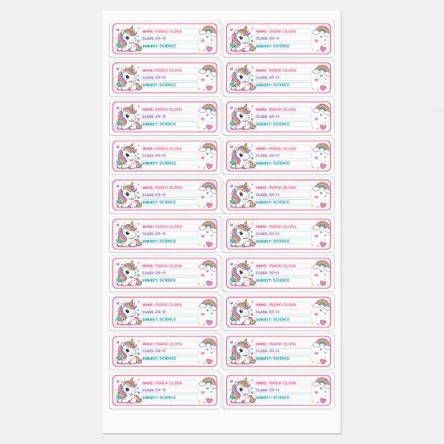 Custom Unicorn Book Labels (Sheet)