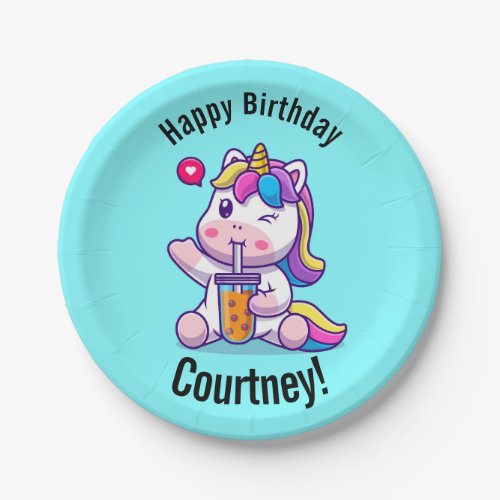 Custom Unicorn Cartoon Birthday Party Paper Plate
