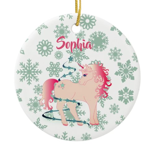 Custom Unicorn  Cute Girl Christmas Believe Ceramic Ornament