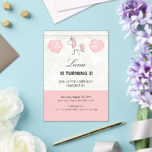 Custom Unicorn Cute Pink Birthday Party Invitation