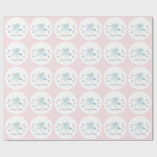 Custom Unicorn Cute Pink Blue Happy Birthday Wrapping Paper
