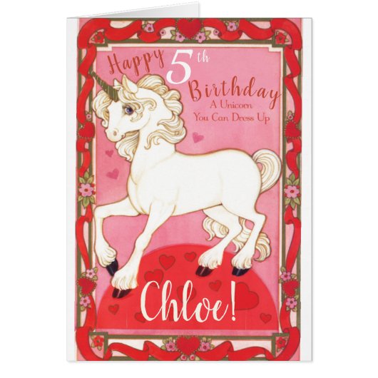 Custom Unicorn Paper Doll Birthday Card (Front)