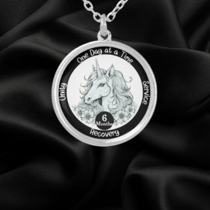 Custom Unicorn Sobriety Milestone Gift Silver Plated Necklace