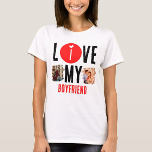 Custom Unique 2 photo Collage I Love My Boyfriend T-Shirt