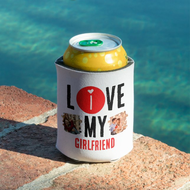 Custom Unique 2 photo Collage I Love My Girlfriend Can Cooler (In Situ Pool)