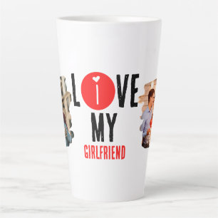 Custom Unique 2 photo Collage I Love My Girlfriend Latte Mug