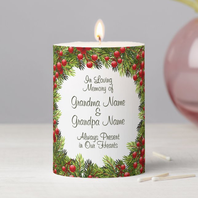Custom Unique Classic Christmas Floral Memorial Pillar Candle (In Situ)