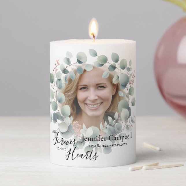 Custom Unique Classic Sympathy Floral Memorial Pillar Candle (In Situ)