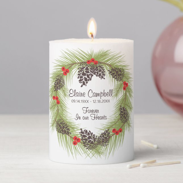 Custom Unique Classic Sympathy Floral Memorial Pillar Candle (In Situ)