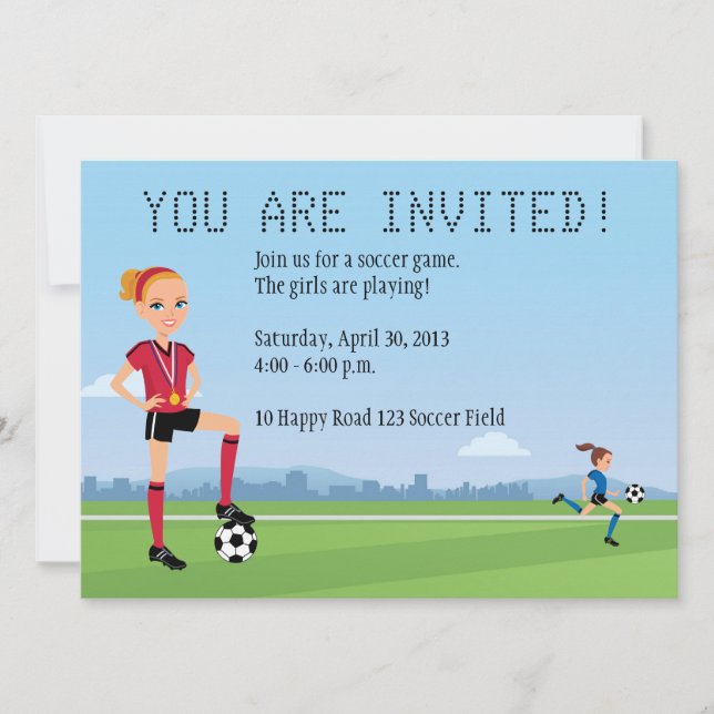 Custom Unique Girl Soccer Player Invitation (Front)