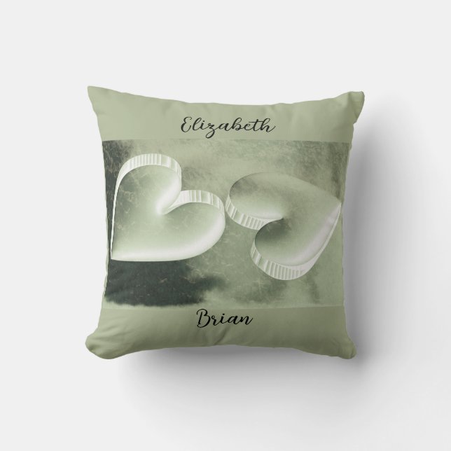 Custom unique modern elegant two silver hearts throw pillow (Front)