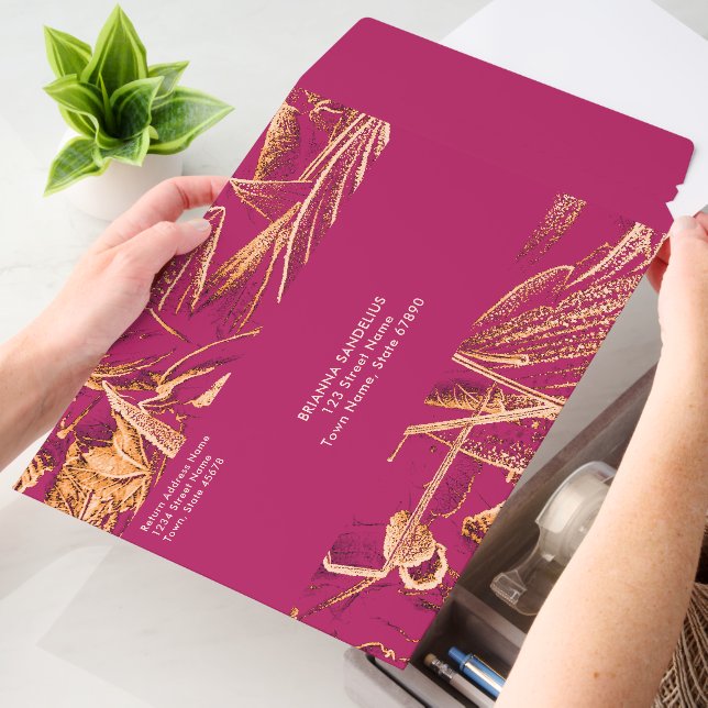 Custom Unique Modern Pink Botanical Professional Envelope Mailers (Desk)