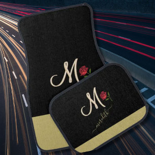 Custom Unique Monogram Rose Gold Black  Car Floor Mat
