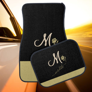 Custom Unique Monogram Rose Gold Black   Car Floor Mat