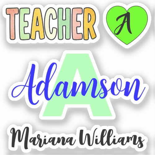 Custom Unique Monogram Teacher Name Stickers