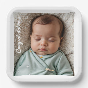 Custom Unisex Baby Paper Plate – Newborn Photo