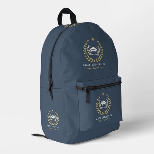 Custom University Logo blue_gray background Printed Backpack