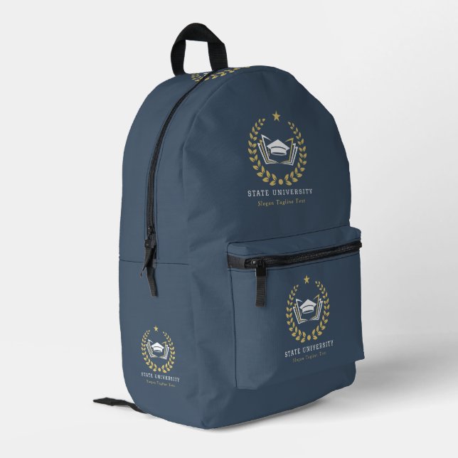 Custom University Logo blue-gray background Printed Backpack (Back Corner Left)