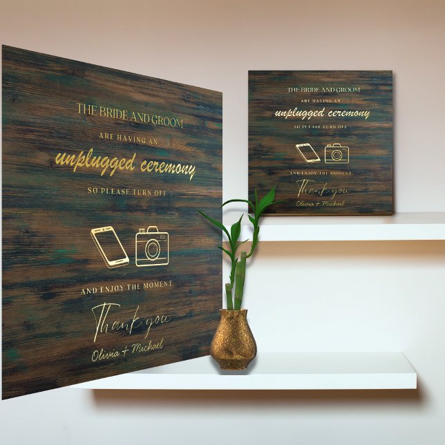 Custom Unplugged Ceremony Wedding Sign WOOD GOLD (Creator Uploaded)