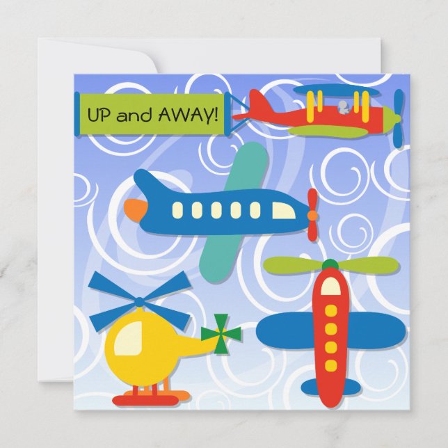 Custom Up and Away Airplane Birthday Invites (Front)