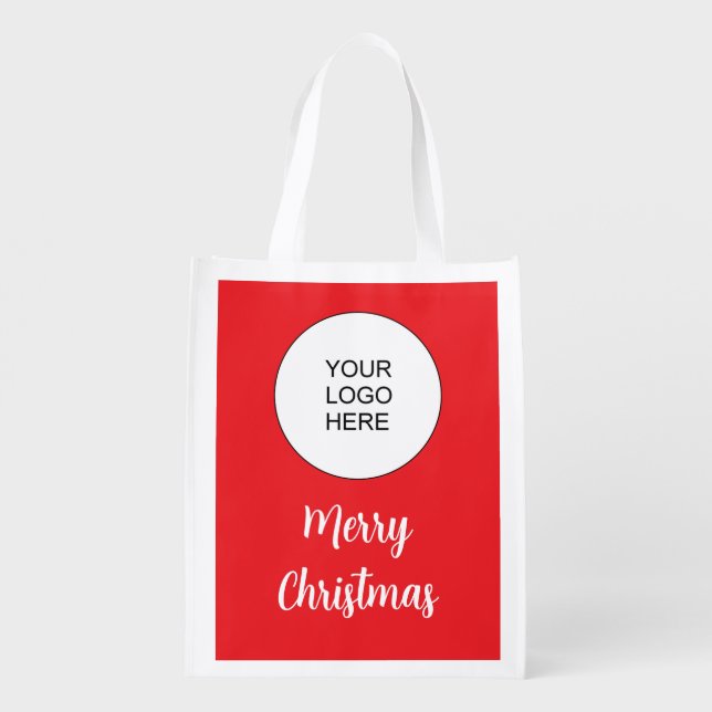 Custom Upload Business Logo Merry Christmas Grocery Bag (Back)