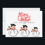 Custom Upload Family Photo Faces Christmas Card<br><div class="desc">Such a Cute,  Fun,  And Creative Family Christmas Card!
Customize Your Holiday Christmas Card by Uploading Your Cutout Photo Faces in Each Snowman!
This Holiday Card is For a Family of 3!
Customize Your Family Name,  Greeting,  and Year as Well!
Merry Christmas</div>