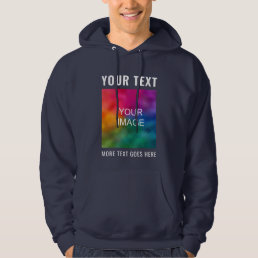 Custom Upload Image Logo Add Text Mens Navy Blue Hoodie