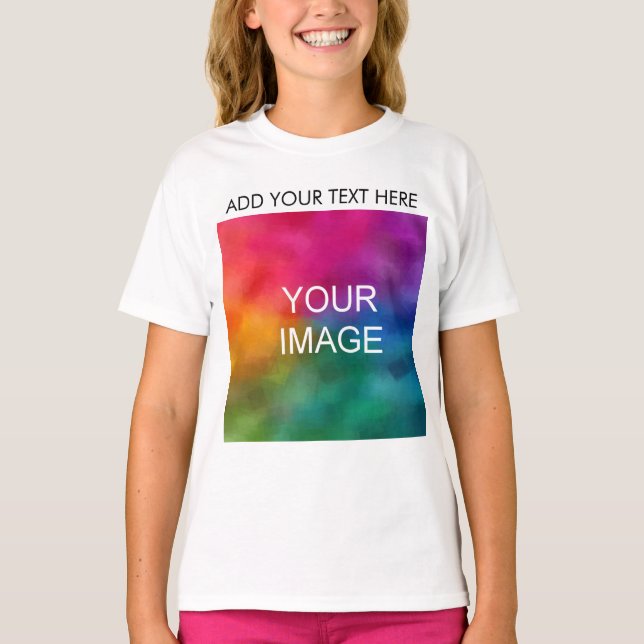 Custom Upload Photo Add Text Template Kids Girls T-Shirt (Front)
