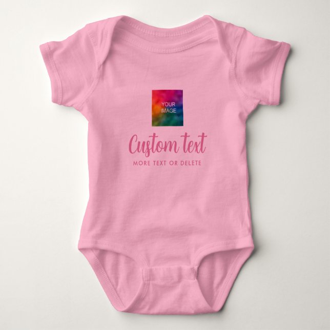 Custom Upload Photo Custom Text One-Pieces Pink Baby Bodysuit (Front)
