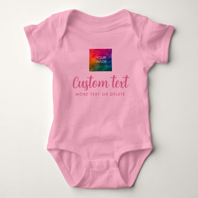 Custom Upload Photo Text One-Pieces Pink Girl Baby Bodysuit (Front)