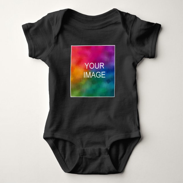 Custom Upload Picture Add Text Jersey Black Unisex Baby Bodysuit (Front)