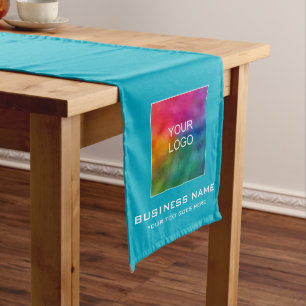 Custom Upload Your Business Logo Solid Color Azure Long Table Runner