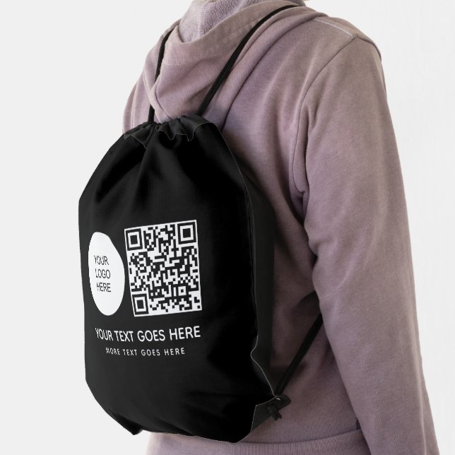 Custom Upload Your Company Logo Here QR Code Drawstring Bag (Insitu)