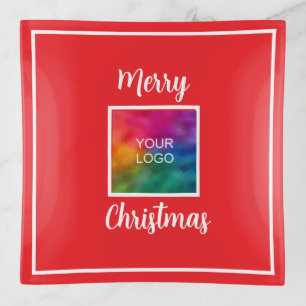 Custom Upload Your Logo Template Merry Christmas Trinket Tray