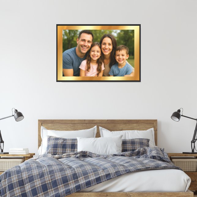 Custom Upload Your Photo Image on Gold Background Canvas Print (Insitu(Bedroom))
