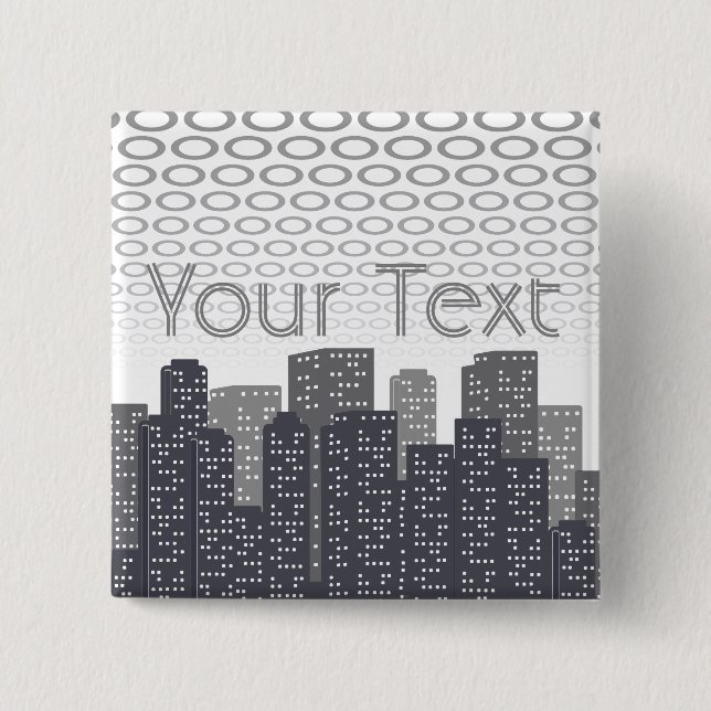 Custom Urban Cityscape Shades of Grey Custom Text Button (Front)