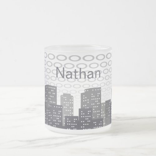 Custom Urban Cityscape Shades of Grey Personalised Frosted Glass Coffee Mug