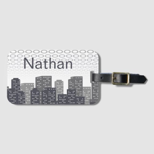 Custom Urban Cityscape Shades of Grey Personalised Luggage Tag