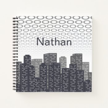 Custom Urban Cityscape Shades Of Grey Personalised Notebook by LouiseBDesigns at Zazzle