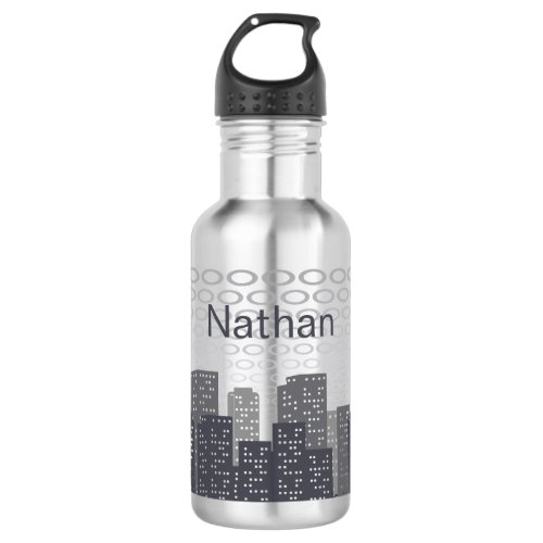Custom Urban Cityscape Shades of Grey Personalised Stainless Steel Water Bottle