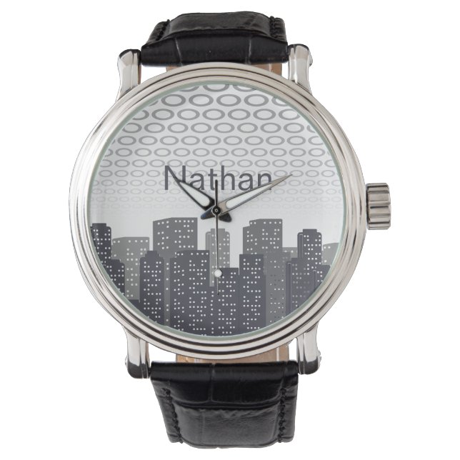 Custom Urban Cityscape Shades of Grey Personalised Watch (Front)