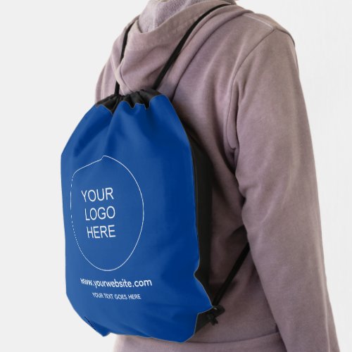 Custom Url Business Name Logo Modern Deep Blue Drawstring Bag